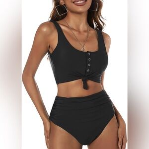 ZAFUL Women's High Waisted Bikini Scoop Neck Swimsuit Two Pieces Bathing Suit